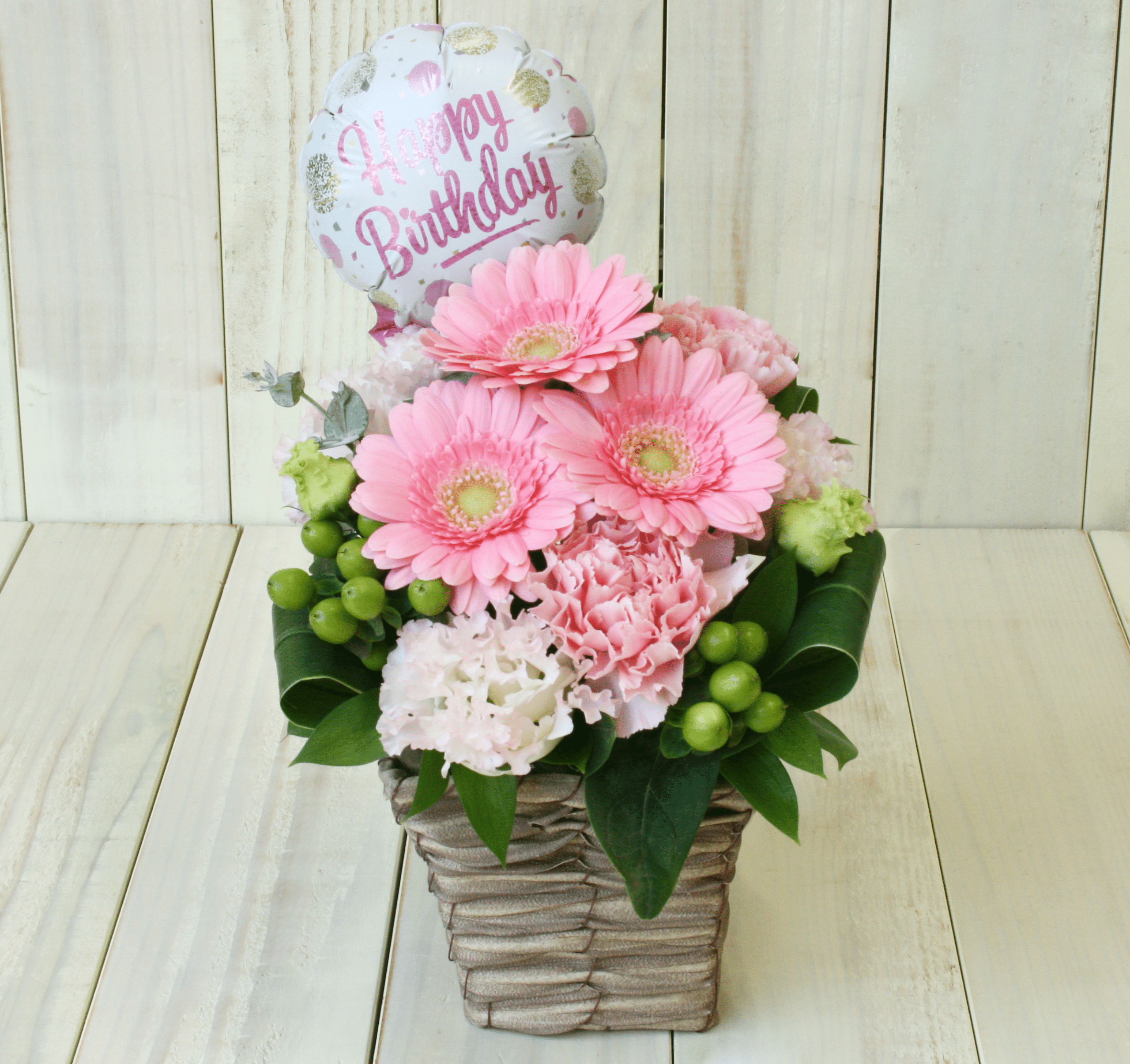 HAPPY BIRTHDAY生花アレンジメント-ピンク系 1 HAPPY BIRTHDAY生花アレンジメント-ピンク系